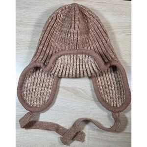 Anthropologie Chunky Knit Trapper Hat Brown Beige Ear Flap Tie Winter